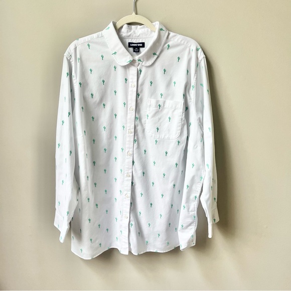 Lands' End Tops - Lands' End Embroidered Cactus Shirt Women’s Size 2X (20W–22W) White Green Desert